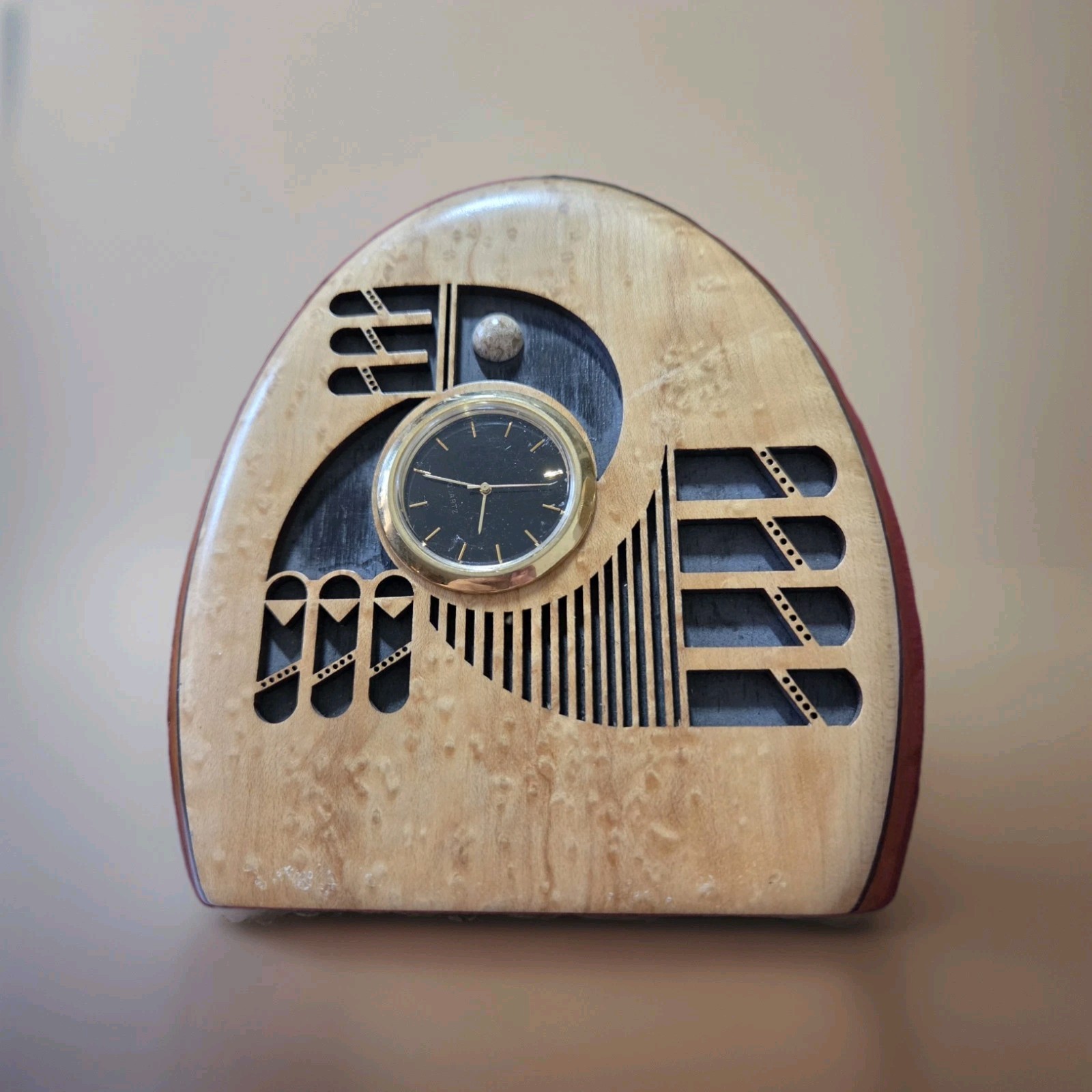 Vintage Bill Zoucha Studio Wood Clock Handcrafted Signed Burlwood Timepiece