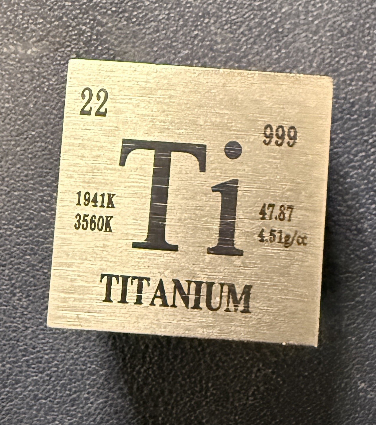 1 Inch Square Pure Titanium Metal Density 2.5 Oz Cube Periodic Table Design