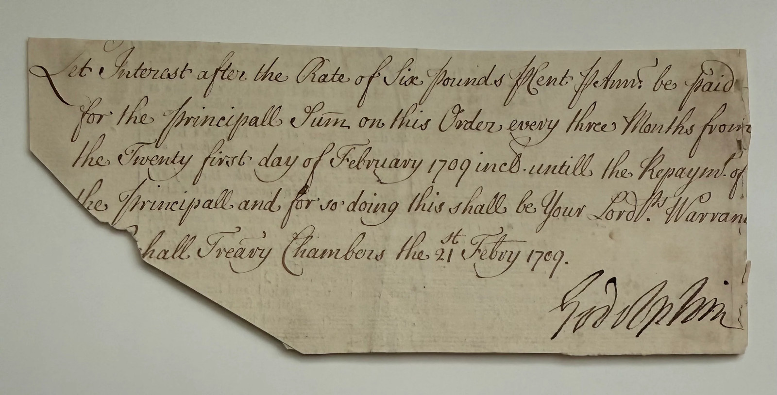 1709 British Treasury Warrant Signed by Sidney Godolphin—Financing Queen Anne’s