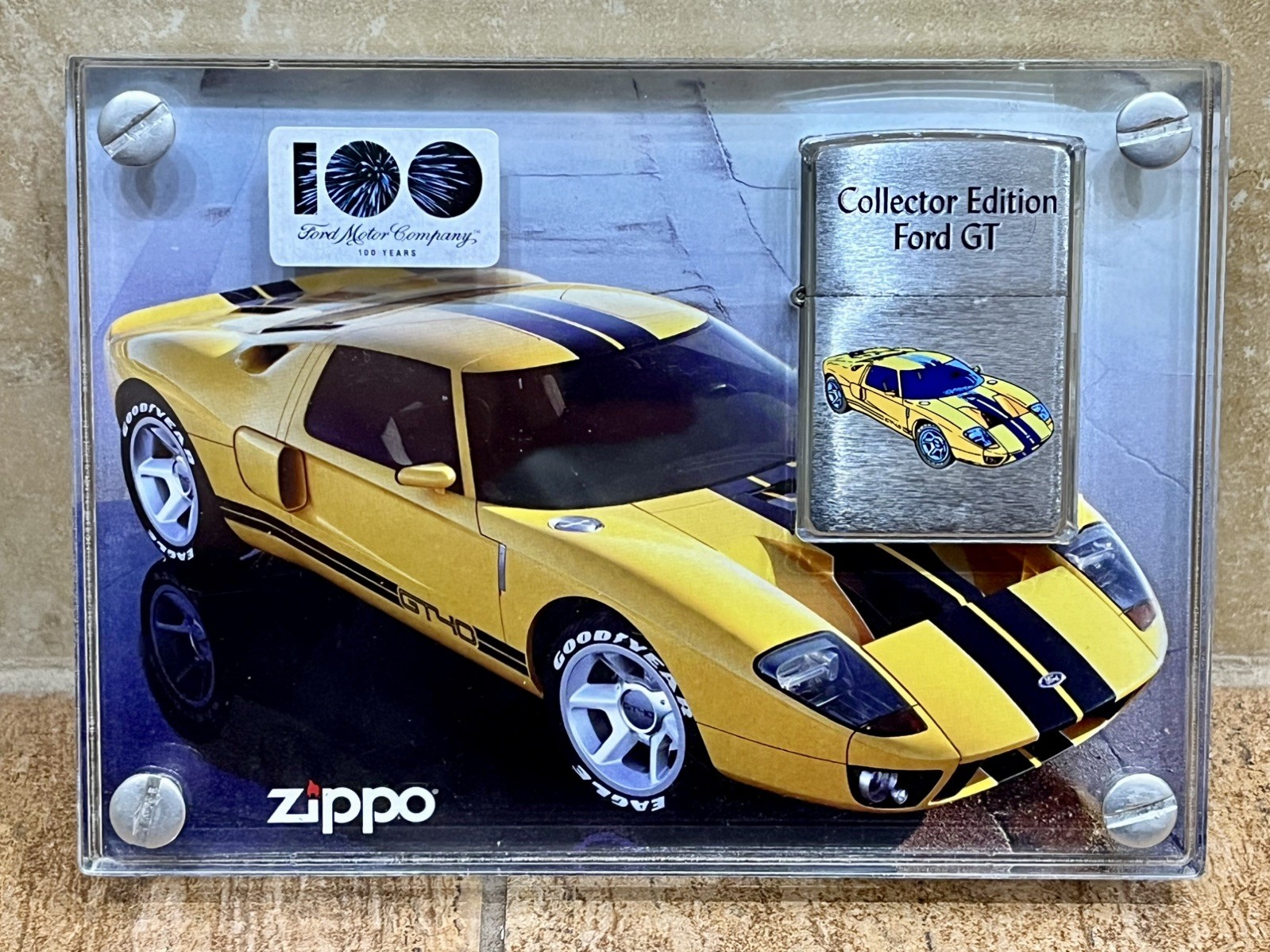 2002 Ford GT 100th Anniversary Limited Edition Zippo Lighter Acrylic Display