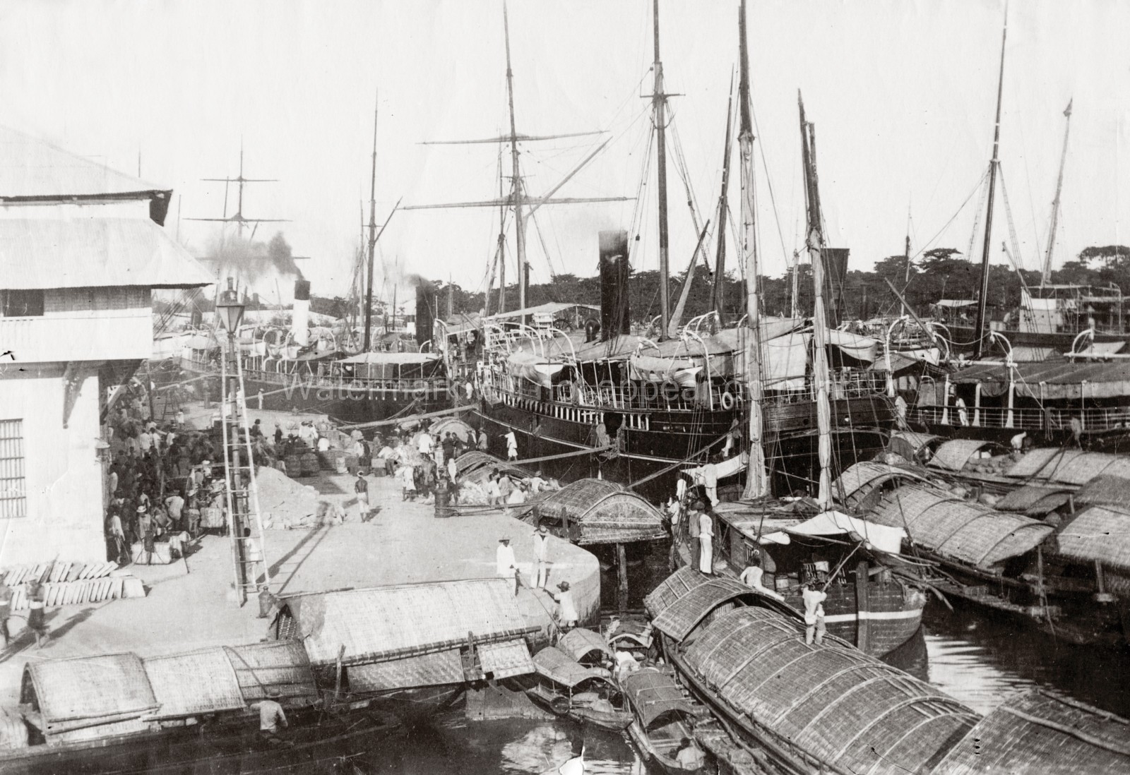 Philippines Harbor Port Steamships Boats Docks Trade Vtg. Photo 19thC.