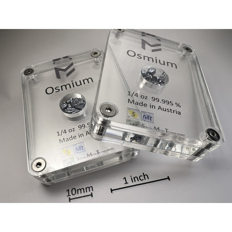 Crystalline Osmium 1/4 oz sealed in acrylic housing - Made in Austria