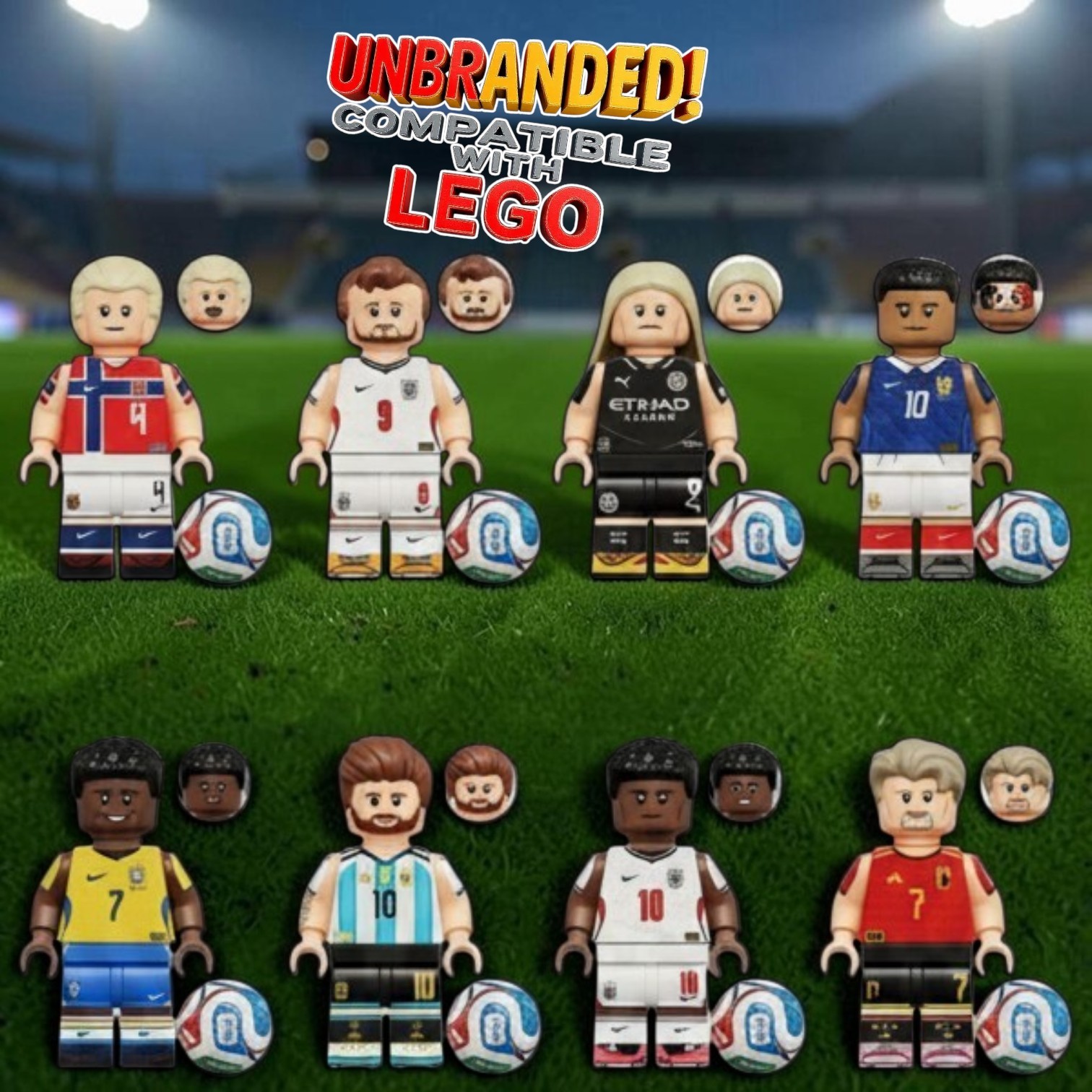 8x Custom Minifiguresa Set Soccer Football Lot Messi Ronaldo Mbappe Haaland Kane