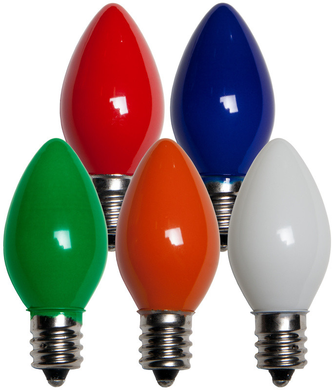 25 C7 Multicolor Ceramic Incandescent Christmas Light Bulbs 5 Watt E12 Base
