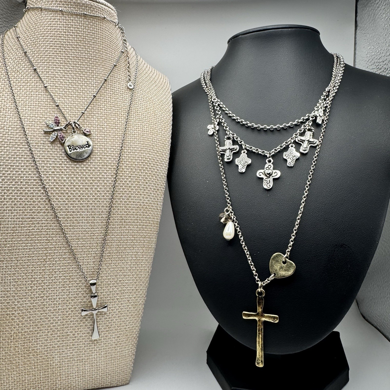 Religious Jewelry Lot 4 Necklaces Christian Faith Cross Blessed Some Signed