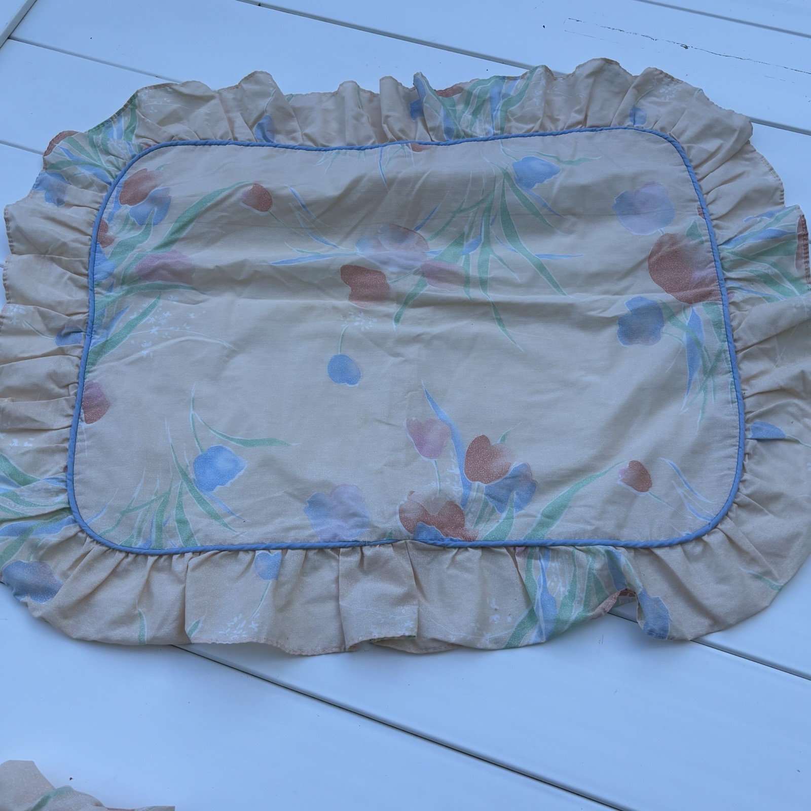 Vintage Sears Perma Prest Pillow Shams Set 2 Floral Ruffle Made USA Cottage