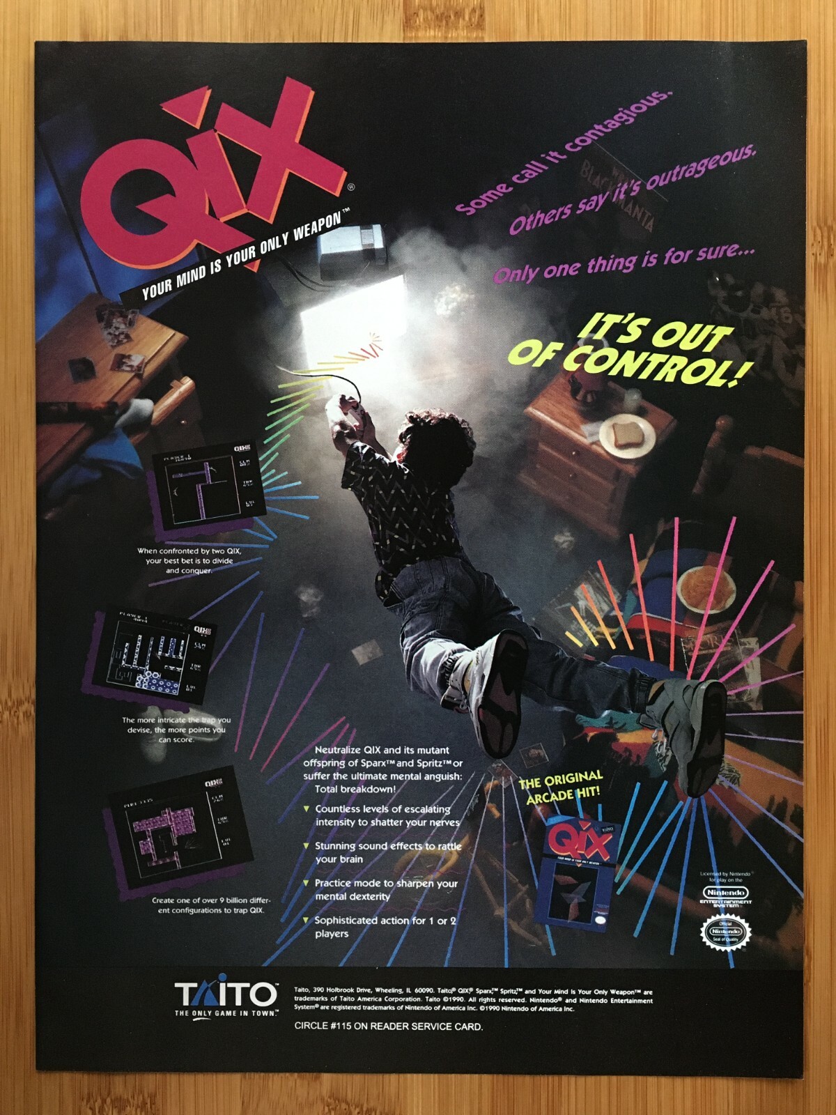 Qix NES Nintendo Game Boy 1991 Vintage Print Ad/Poster Authentic Retro Game Art