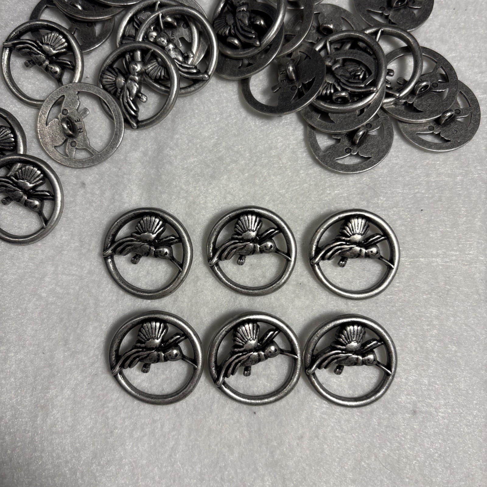 Nicky Epstein Out Of Production Buttons Lot Of 24 Pewter Hummingbird 1” NOS