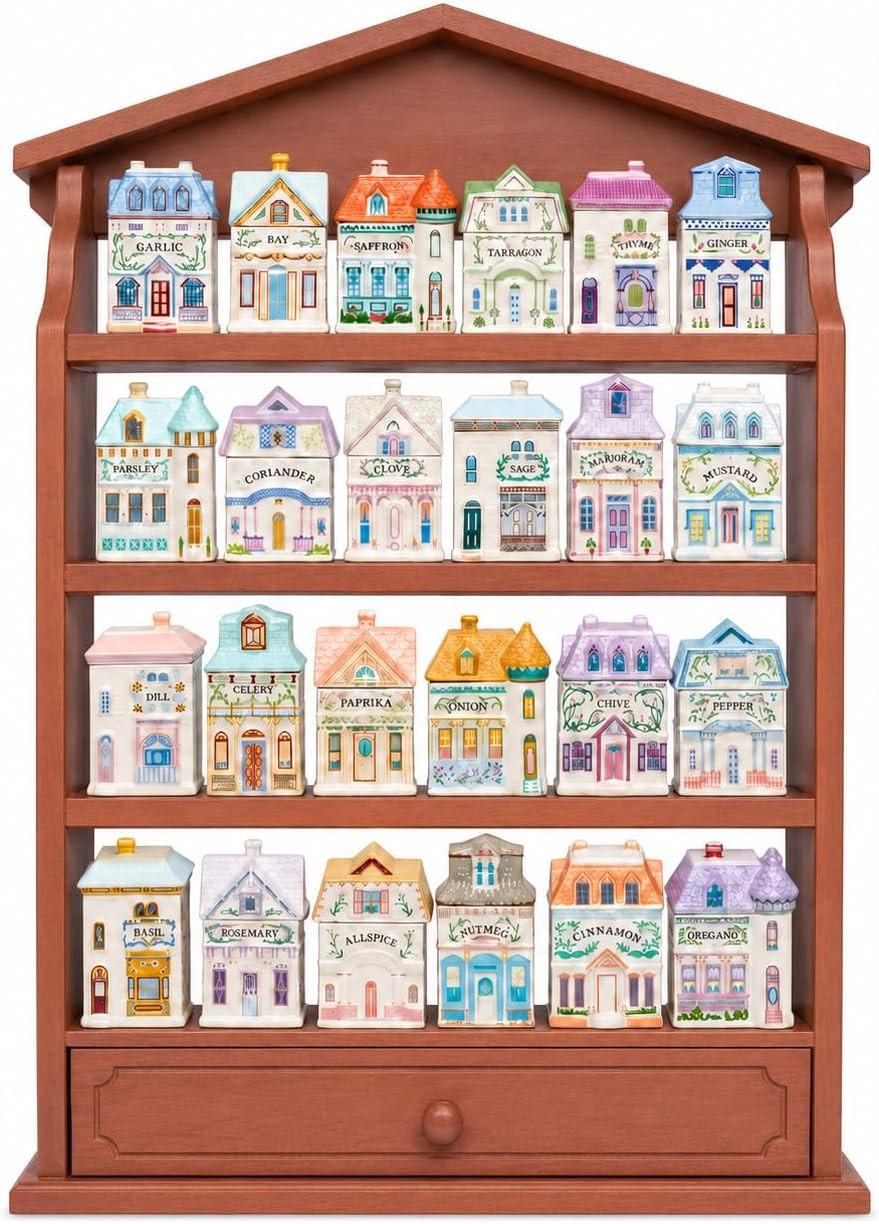 1989S Vintage Spice Village Wooden Rack - Village Spice House Wall-Mounted Displ