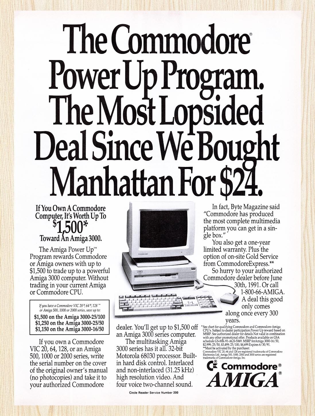 1990 Amiga 3000 Commodore Trade In Original Advertisement v1