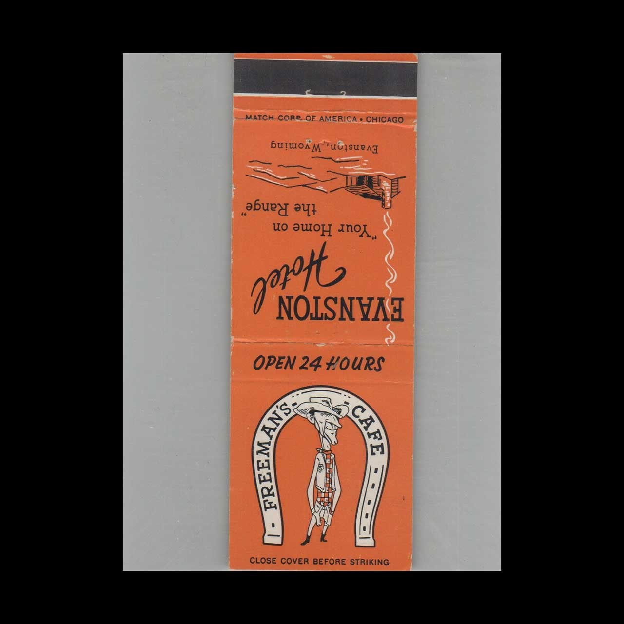 Matchbook Cover Freeman\'s Cafe Evanston Hotel Evanston, WY