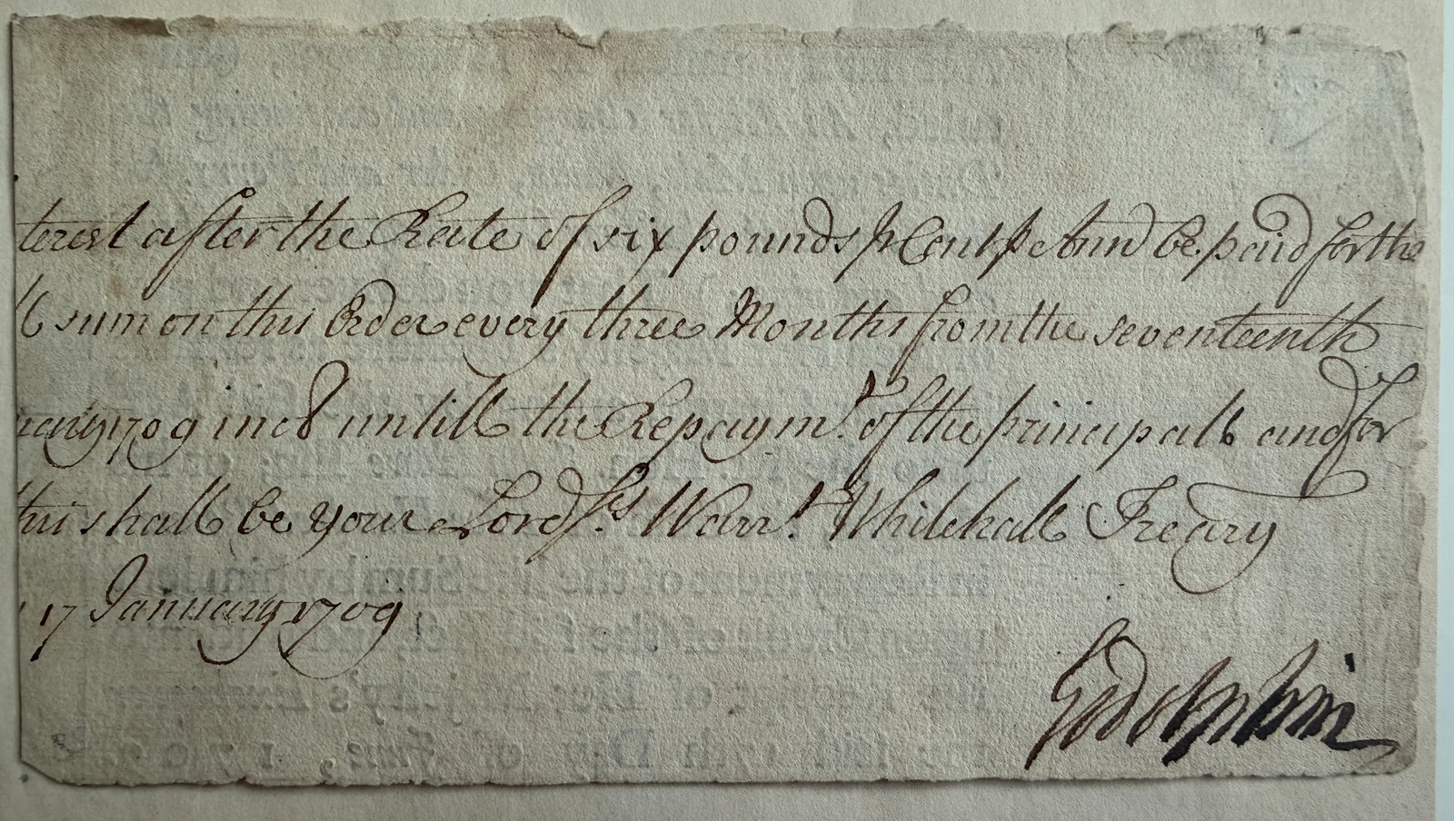 1709 Sidney Godolphin, Queen Anne’s Lord High Treasurer—Signed Treasury Document