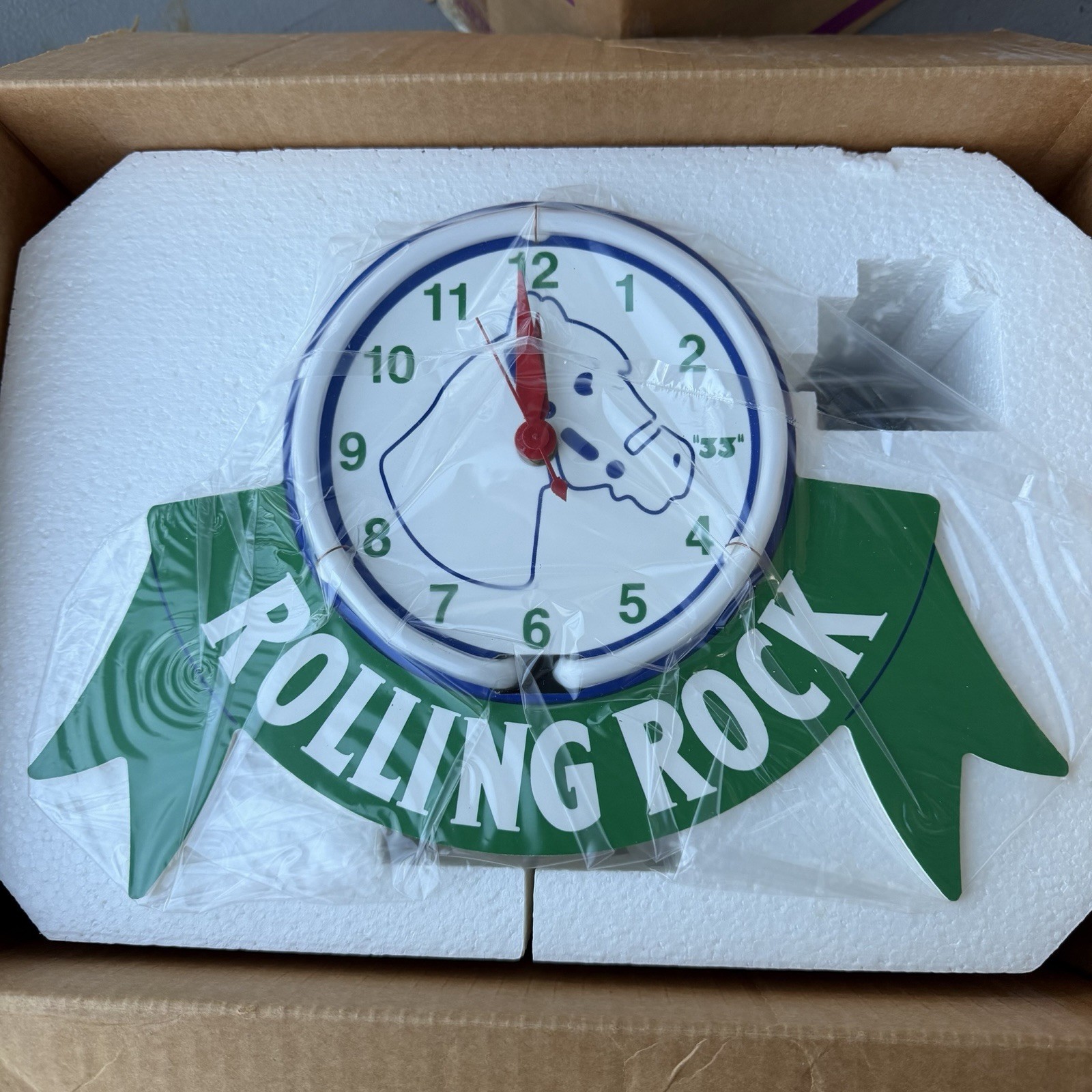 Vintage NOS Rolling Rock Neon Bar Clock Sign Latrobe Brewing Co Bar Mancave