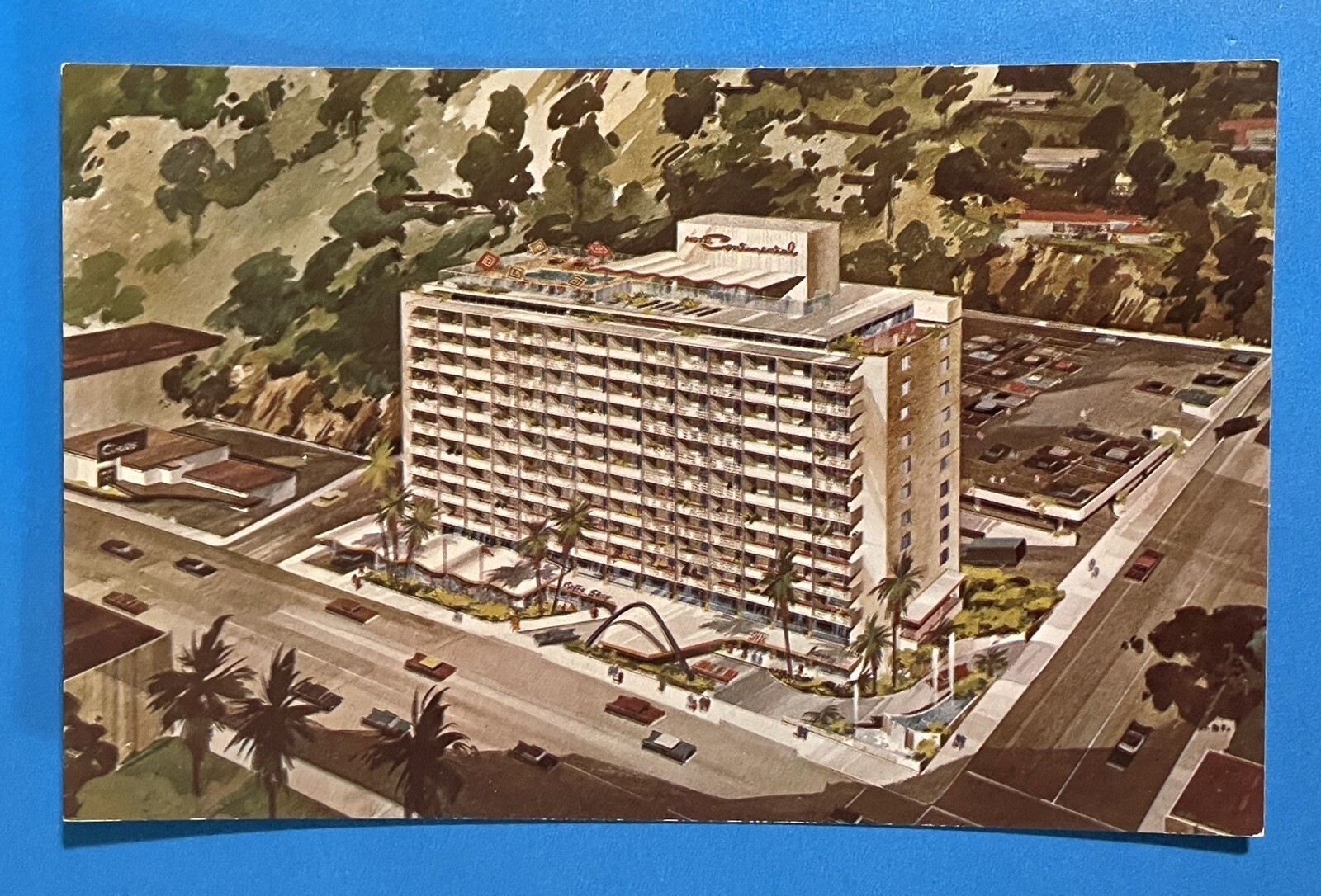 Hollywood CA HOTEL CONTINENTAL Artist Concept California Postcard Sunset Blvd