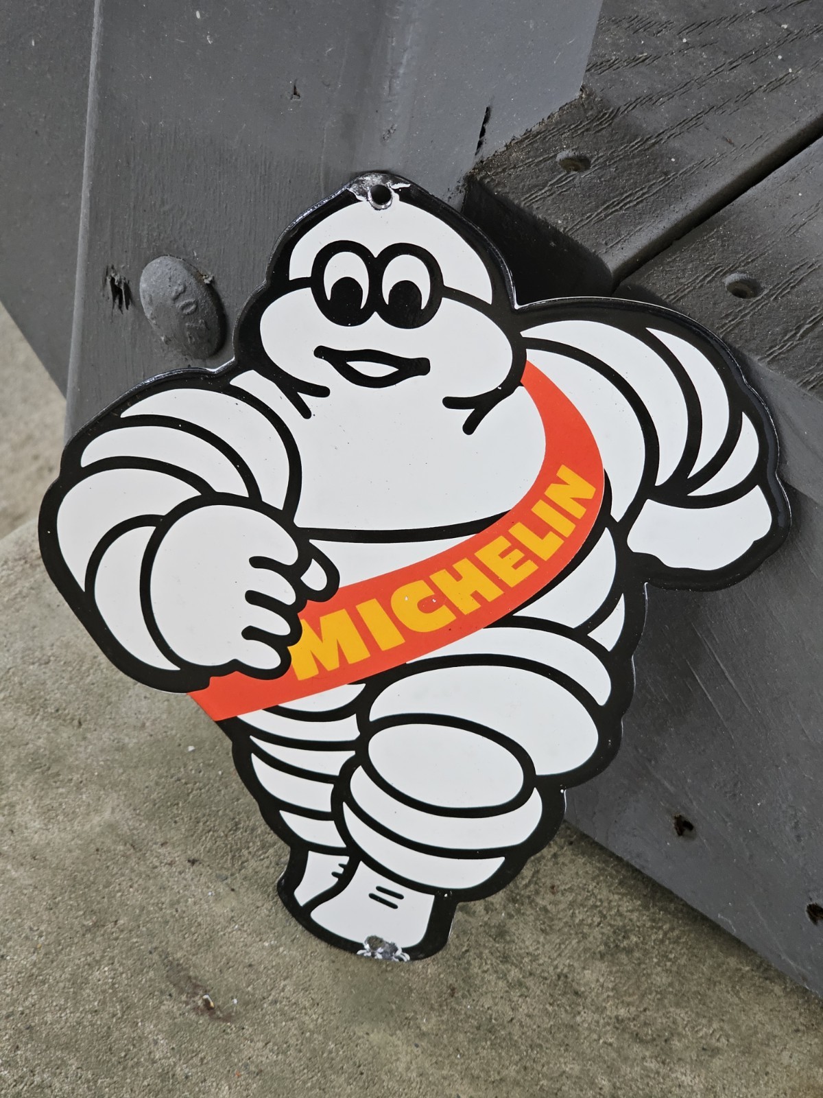 VINTAGE MICHELIN MAN TIRES PORCELAIN ADVERTISING DOOR SIGN WHEELS TIRE 9\
