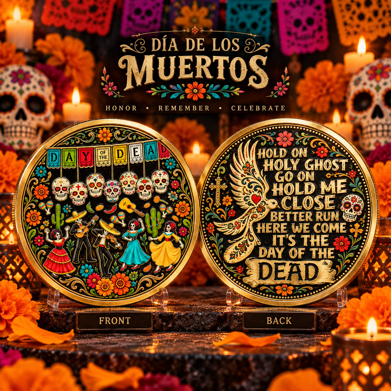 Day of the Dead Commemorative Coin Sugar Skull Holy Ghost Mexican Token Gift