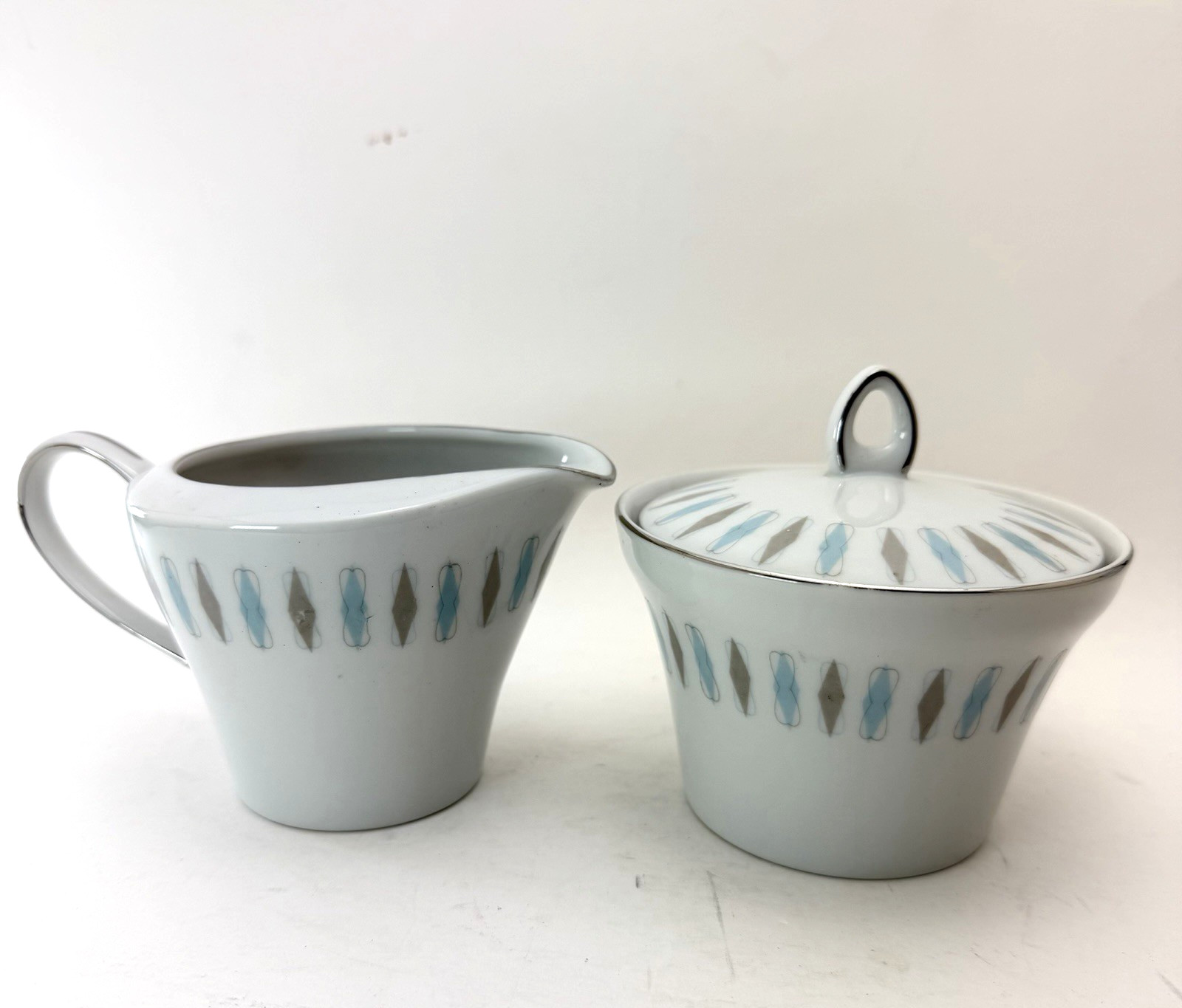 RARE VTG Sone China Futura Creamer & Sugar Bowl/Lid  1950s Atomic Dinnerware MCM