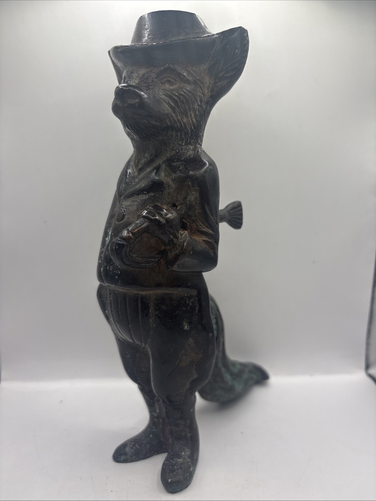 VINTAGE 1920s BRONZE HUNTSMAN FOX Figural 8” TALL RARE Antique