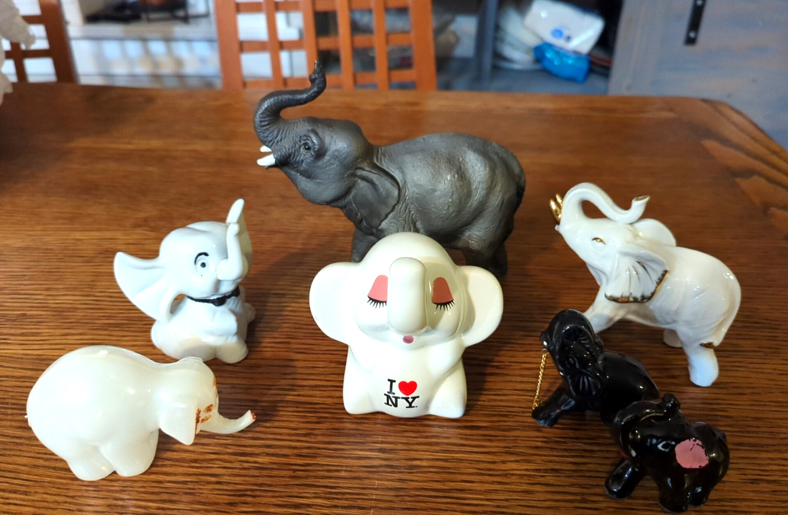 Vintage LOT OF 7 Miniature ELEPHANTS  Various Materials and Sizes 7\