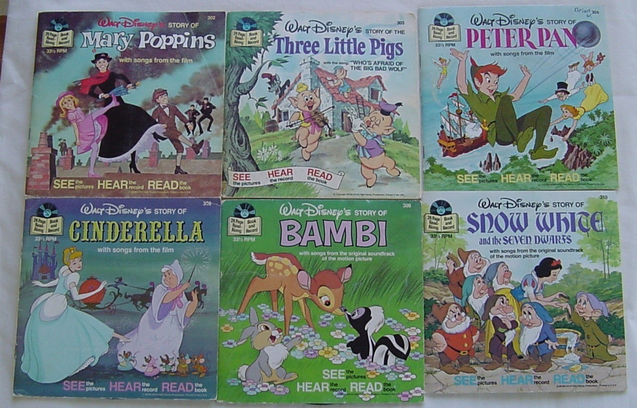 Vintage Record Lot 17  Walt Disney Read Along Books w/45 speed See Hear