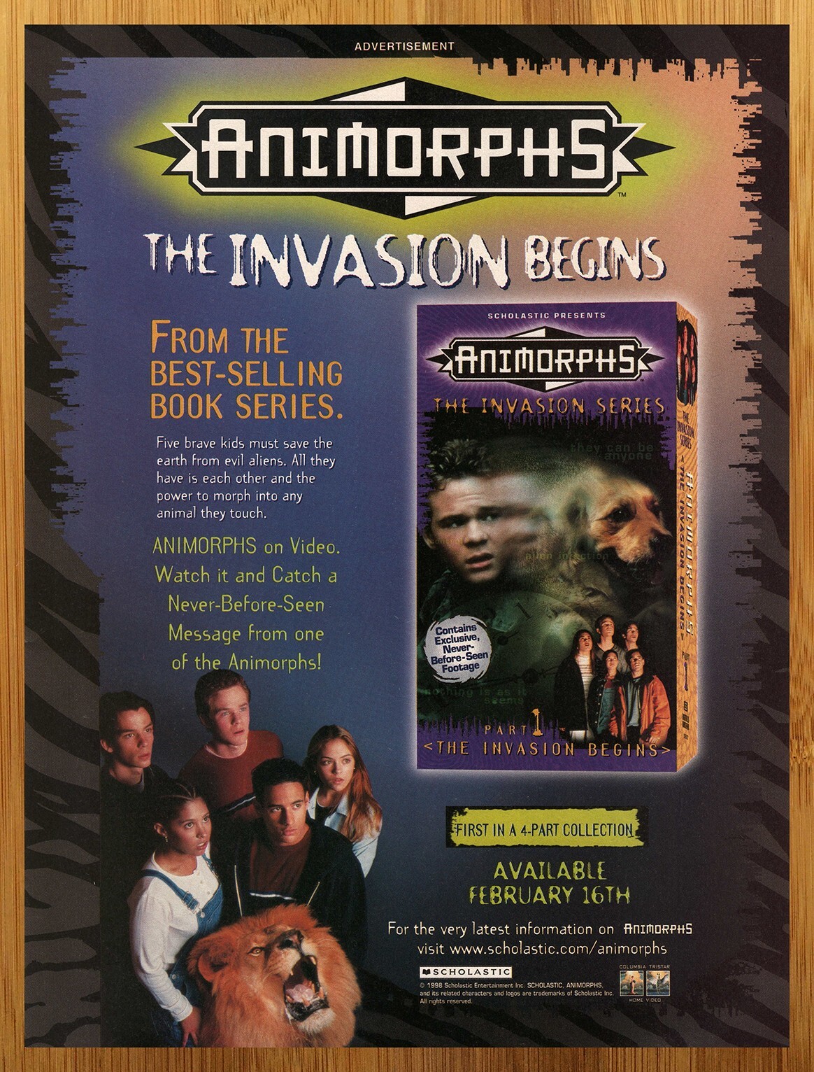 1998 Animorphs The Invasion Series Vintage Print Ad/Poster VHS Video Promo Art