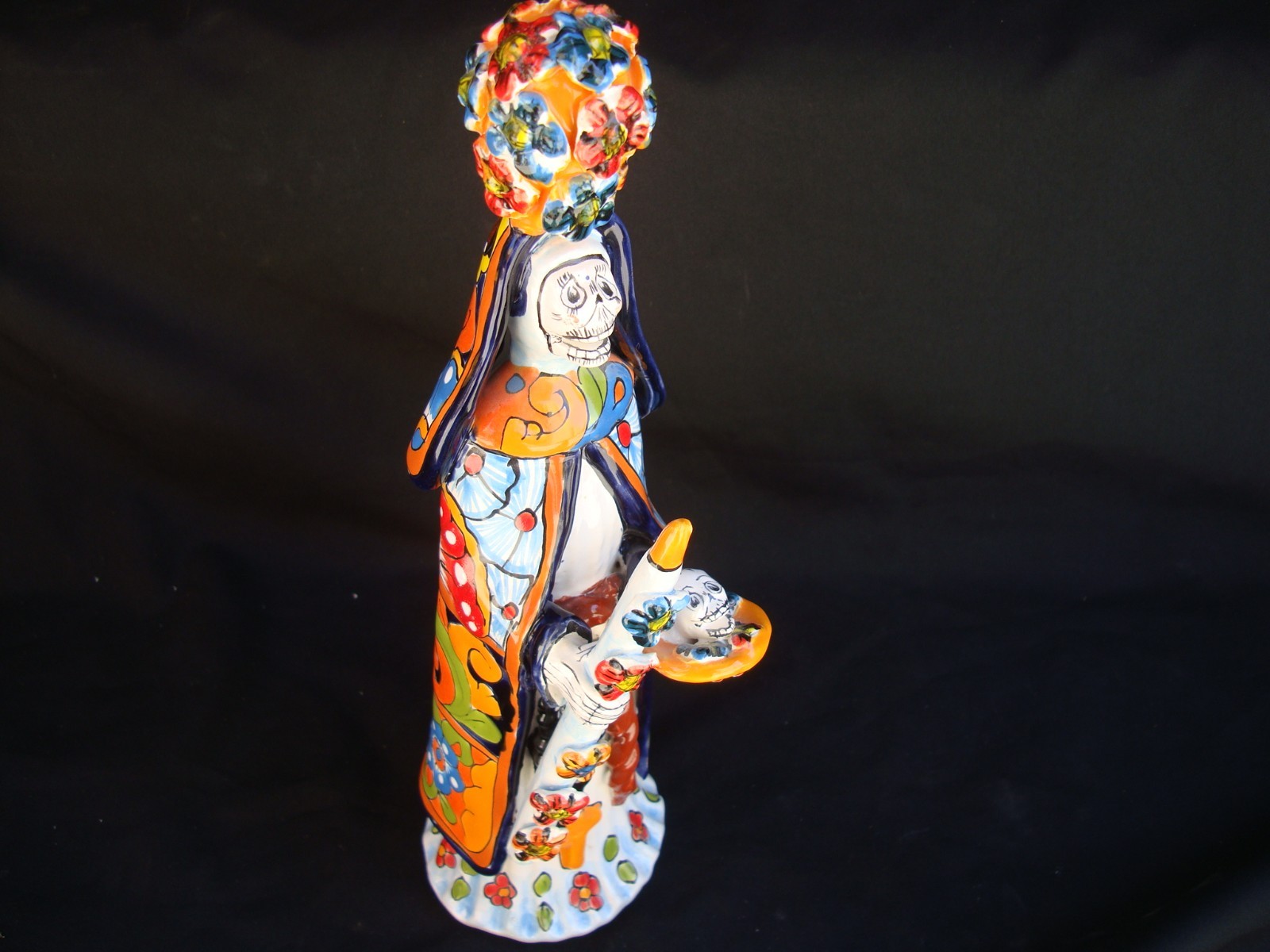 Talavera, DoD Monja W/ offerings and Candle by Mexican Artist Gerardo Garcia