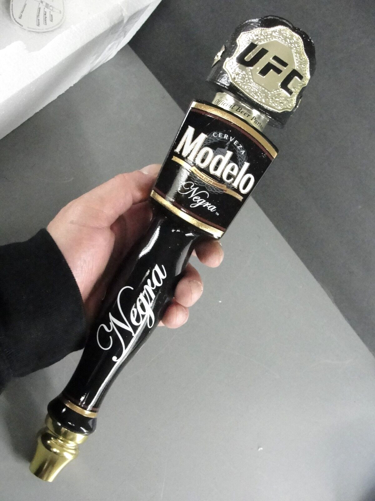 MODELO NEGRA DRAFT BEER TALL BAR TAP HANDLE BLACK GOLD UFC BELT 13.5\