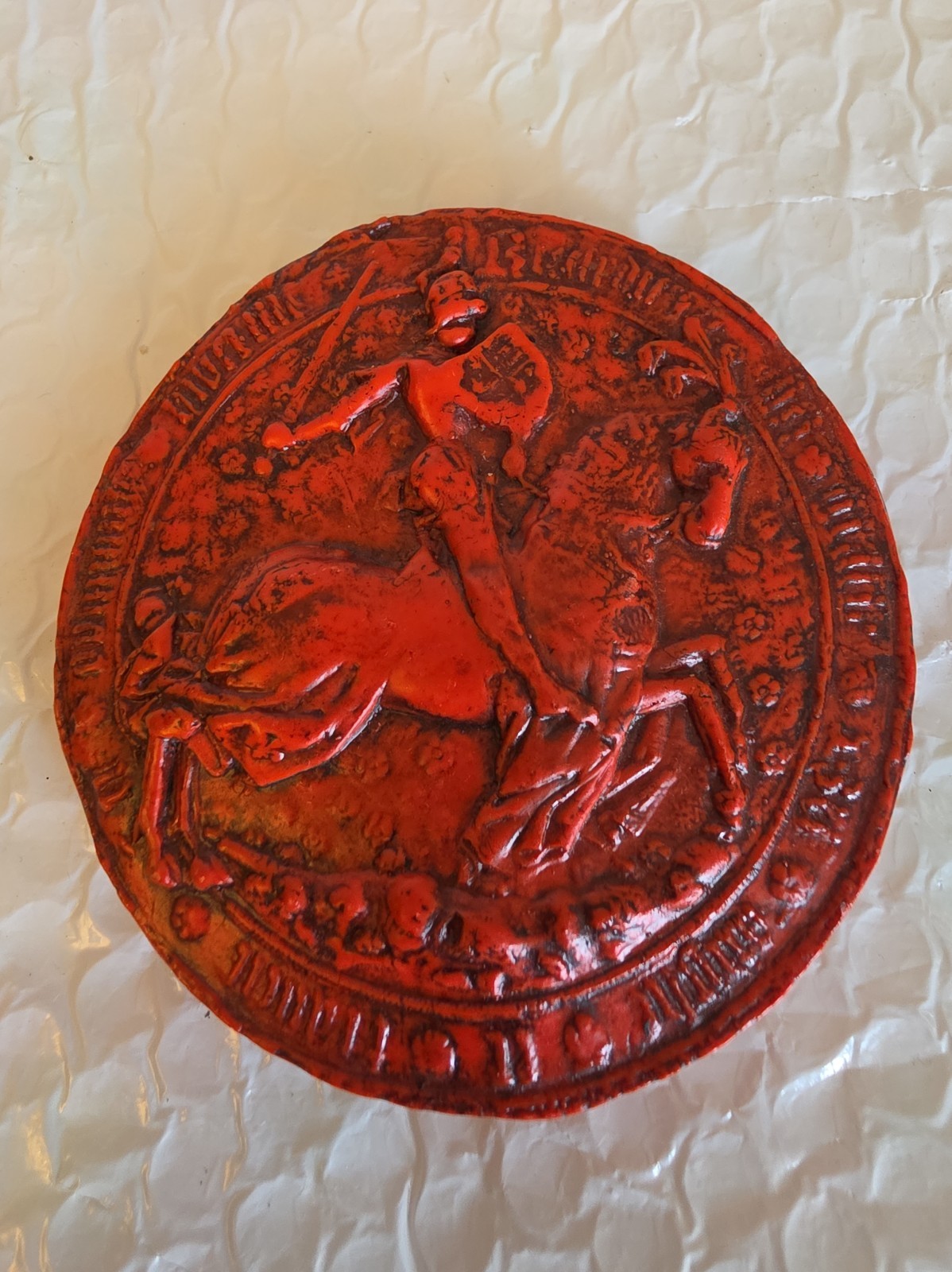 Vintage Medieval Royal Great Seal Replica Double Sided Red Wax Resin Medallion