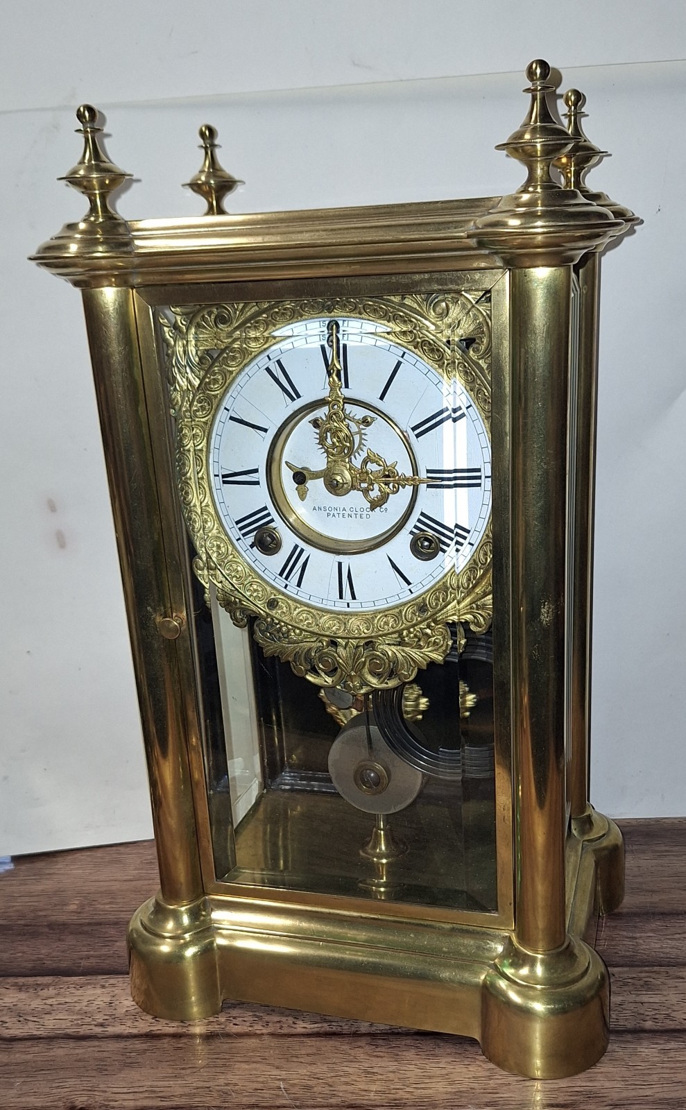 ANTIQUE ANSONIA SYMBOL EXTRA CRYSTAL REGULATOR CHIME CLOCK 8DAY WORKING OPEN ESC