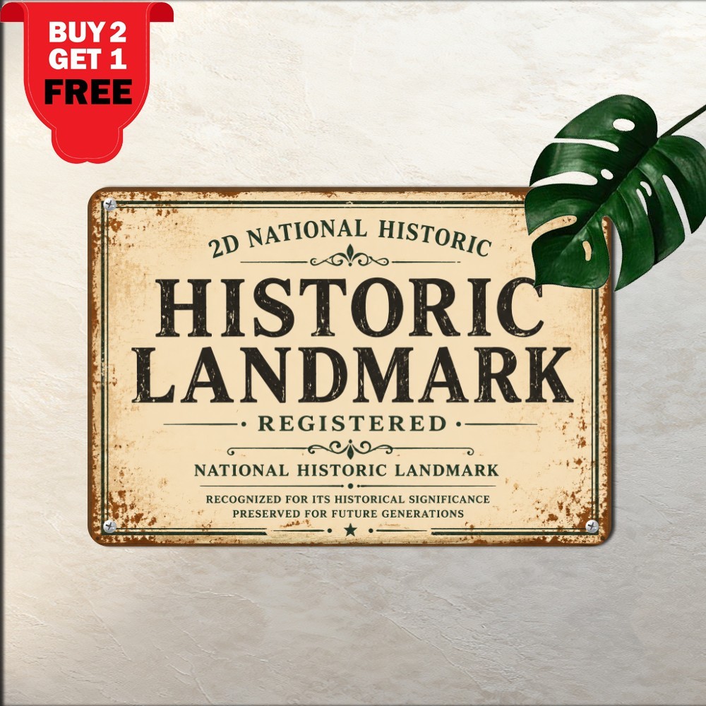 National Historic Landmark Plaque Vintage Heritage Building Wall Tin Sign