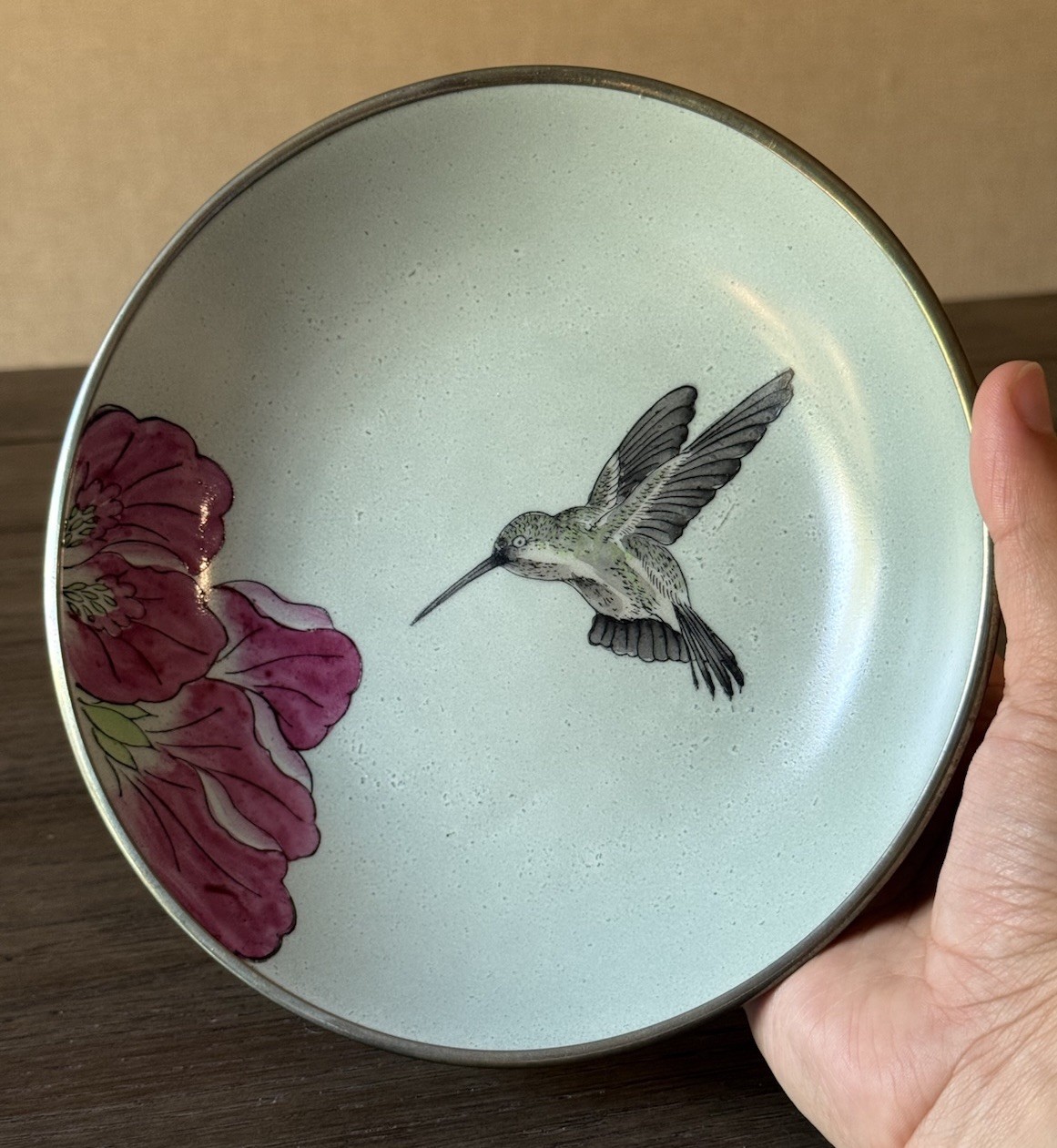 Vintage RUBICON Hand Painted Plate Flower & Hummingbird 7.5” Diameter