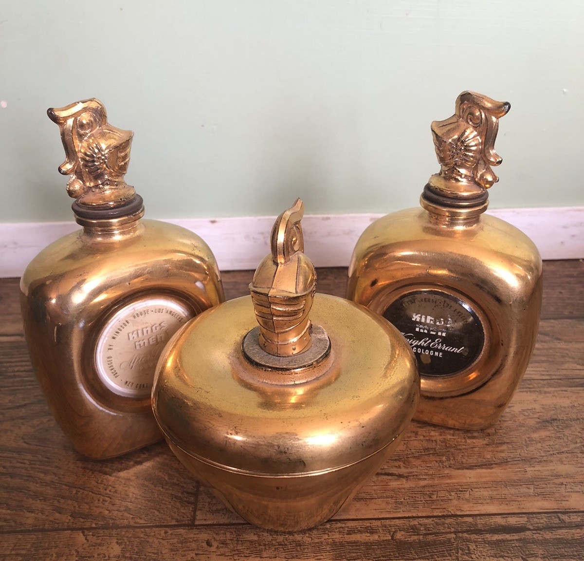 Vintage 1946 Toiletries in Gold Set Kings Men After Shave Cologne Bottles Knight