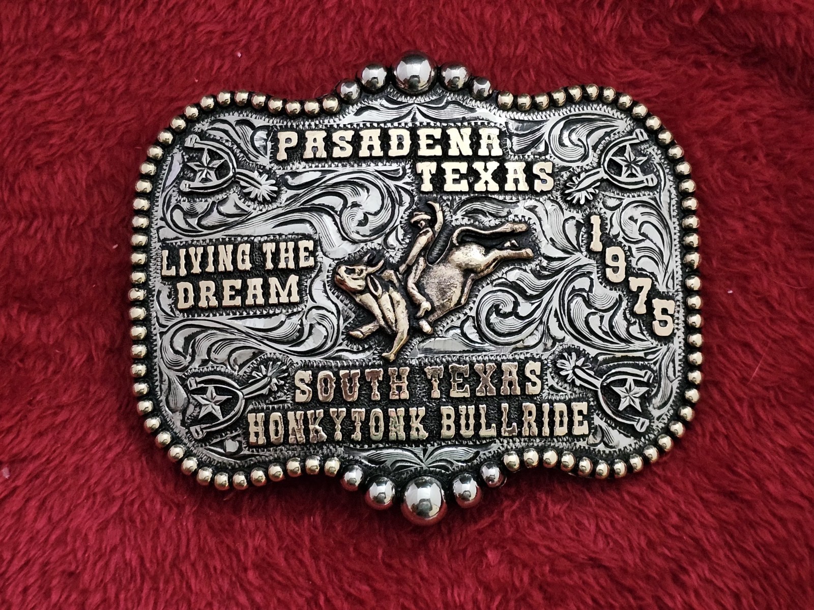 Bull Riding RODEO☆X~TREME☆Pasadena Texas☆1975☆CHAMPION TROPHY BUCKLE☆Rare☆257