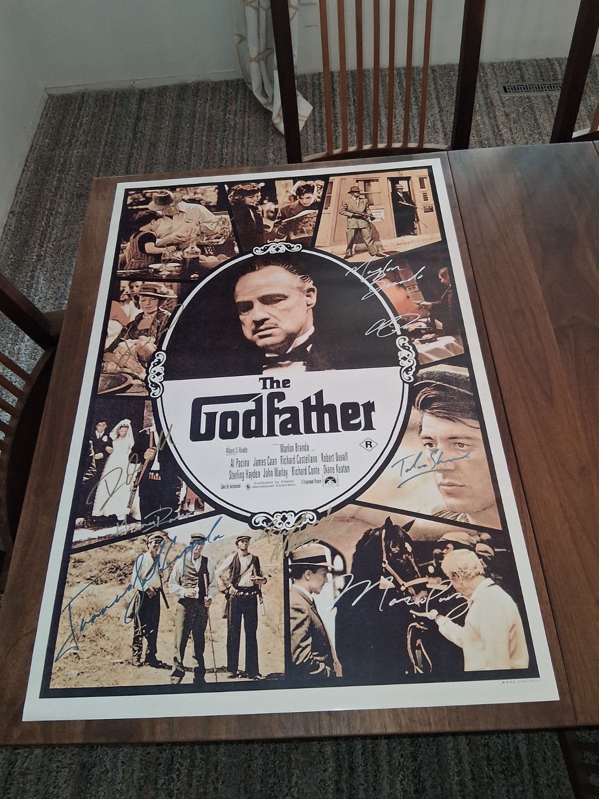 RARE Godfather - Poster Signed by Cast / Marlon Brando / Al Pacino / Copulau
