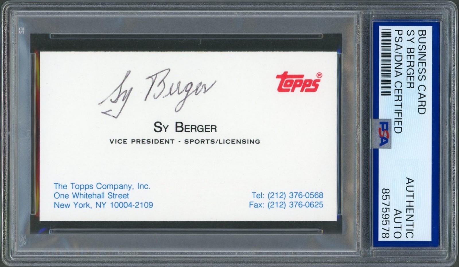 Sy Berger SIGNED Business Card 1952 Topps Designer Baseball PSA DNA Slabbed WOW