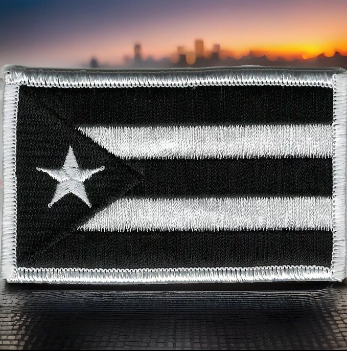 Puerto Rico Urban Flag Patch White Black Fits For VELCRO® BRAND Loop Fastener