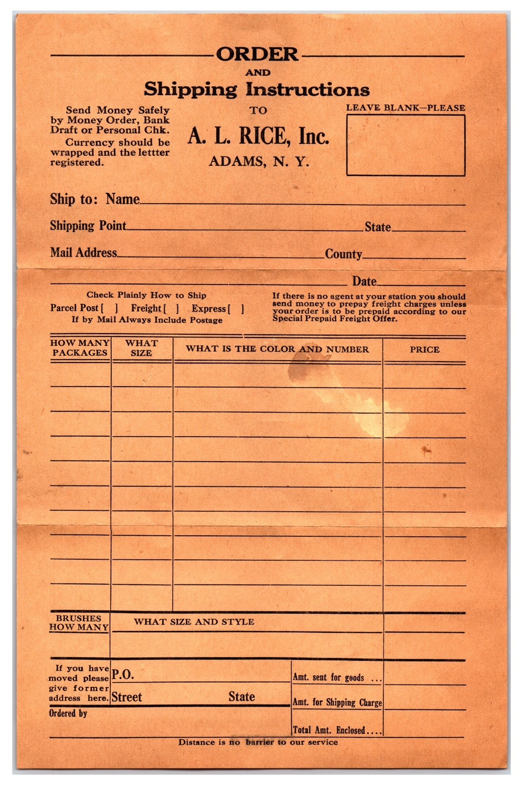 Original 1910s - A.L. Rice Inc - Adams, New York Black Receipt Paper