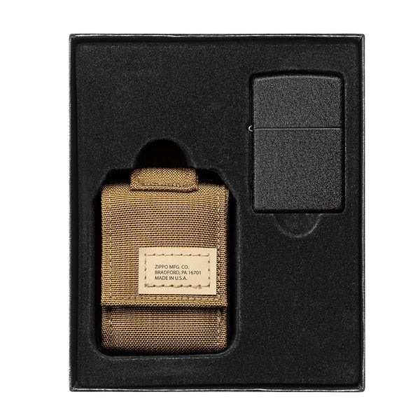Zippo Black Crackle Lighter & Coyote Tactical Pouch Gift Set -  EDC Pocket Gear