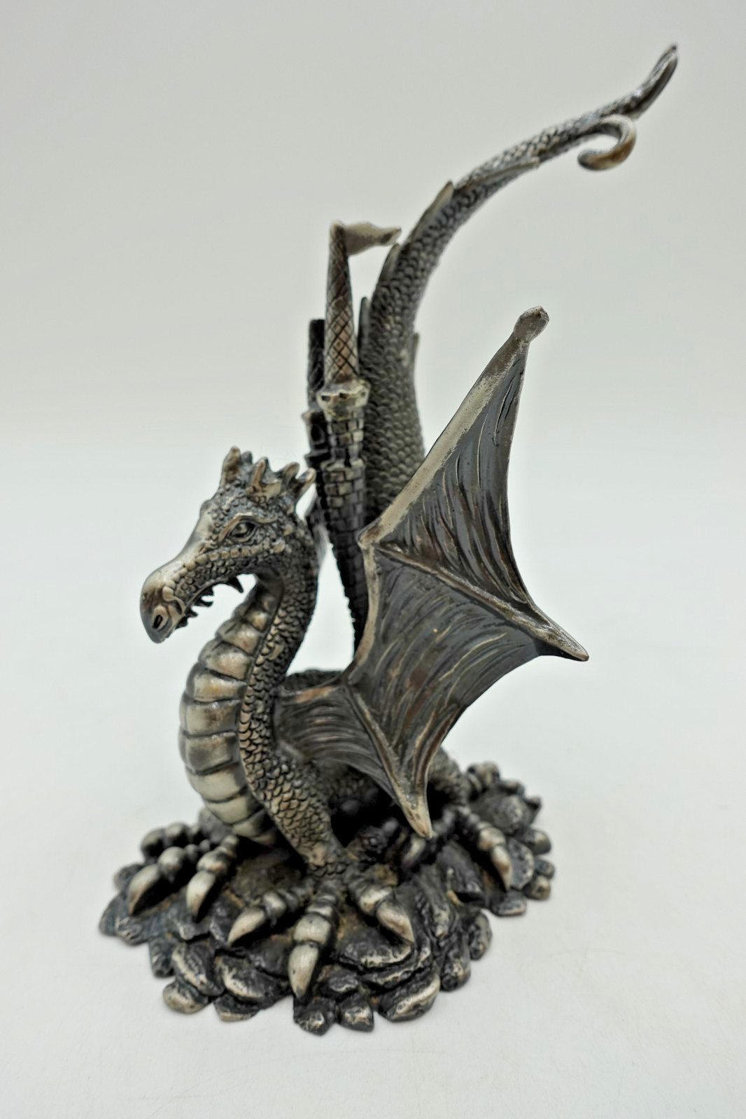 Medieval Dragon on Castle Statue Fantasy Figurine Room Decor