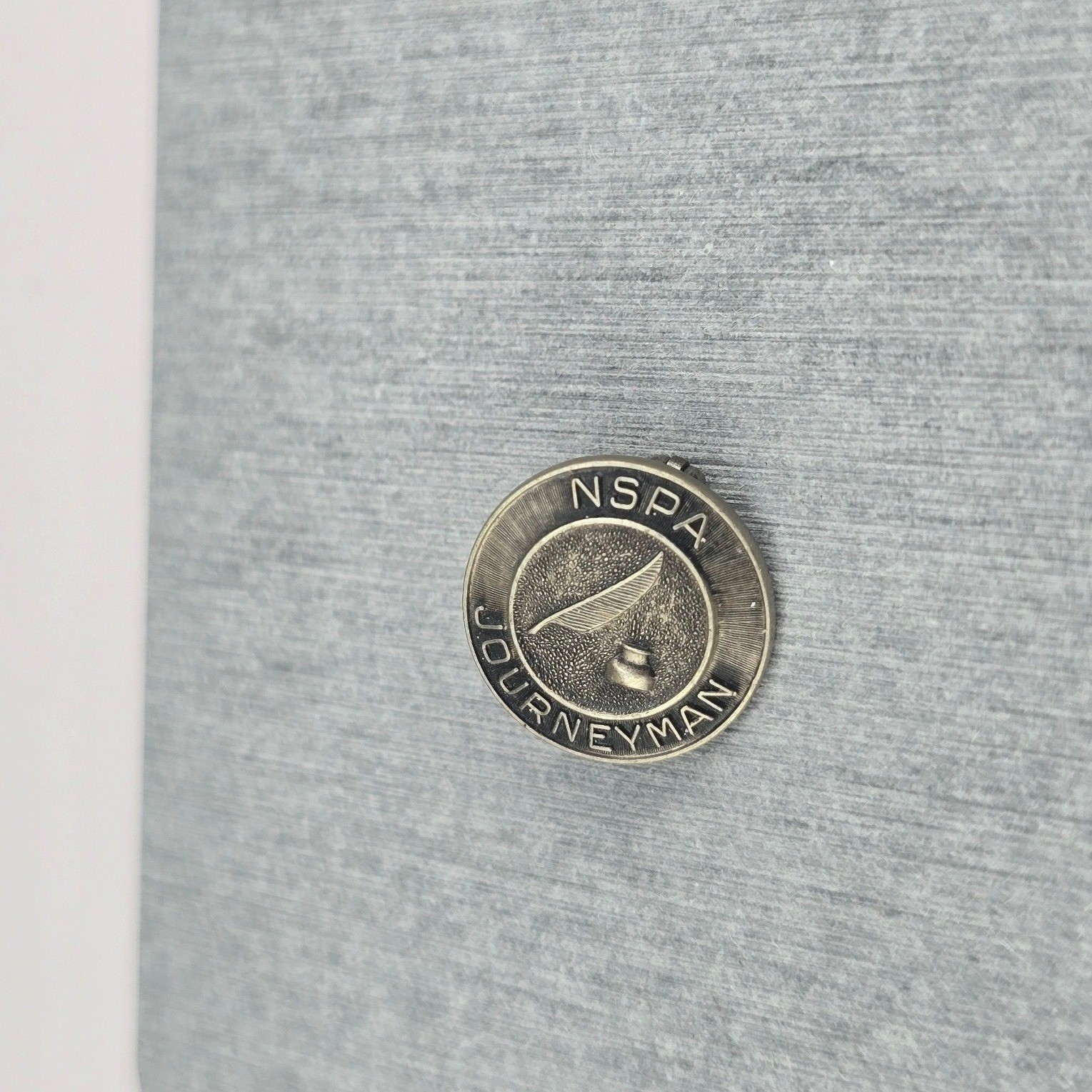 Vintage Estate NSPA Journeyman Pin Silver Tone Round Embossed Award 0.75in