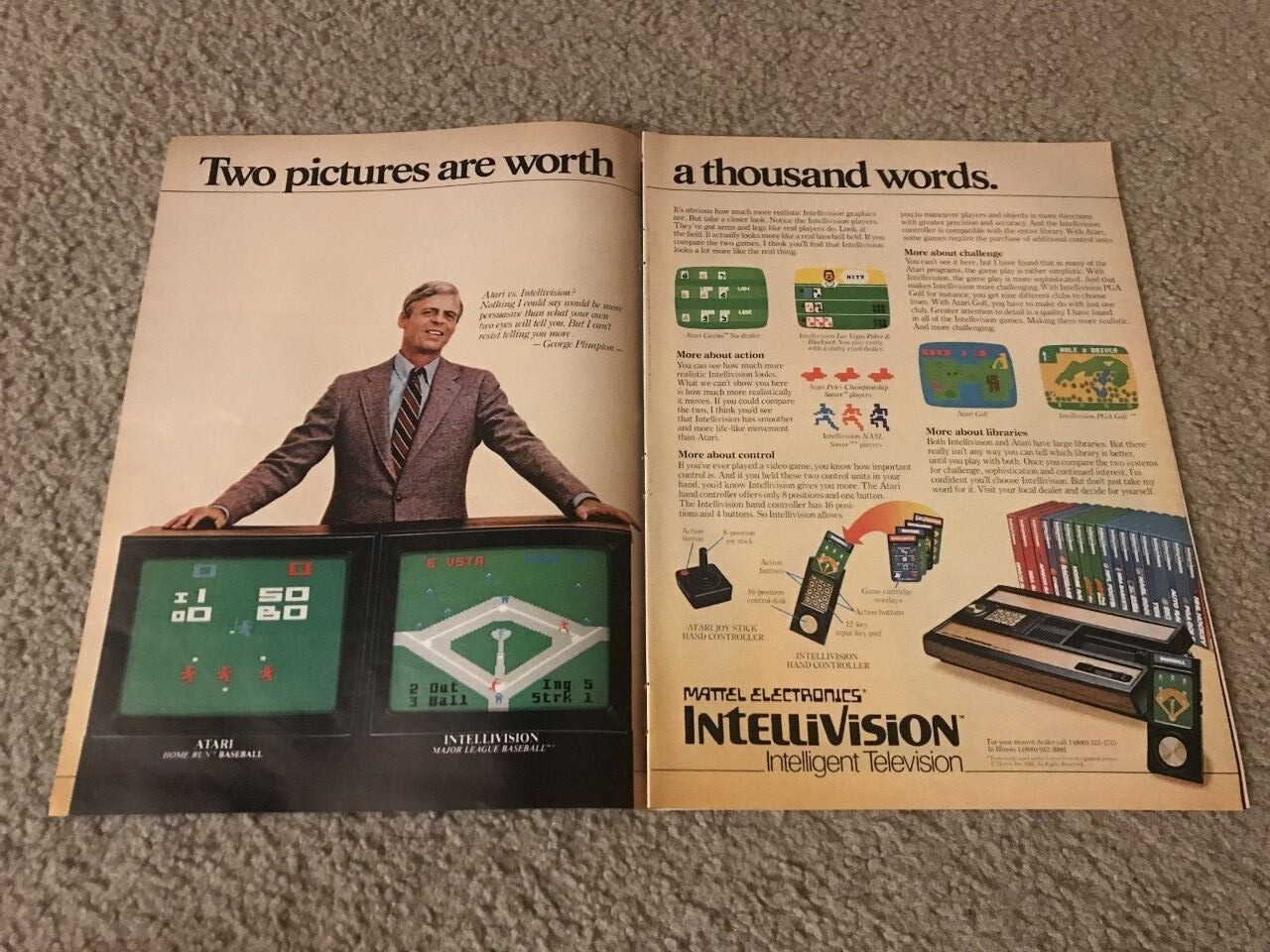 Vintage 1981 INTELLIVISION Game System Console Print Ad 1980s GEORGE PLIMPTON
