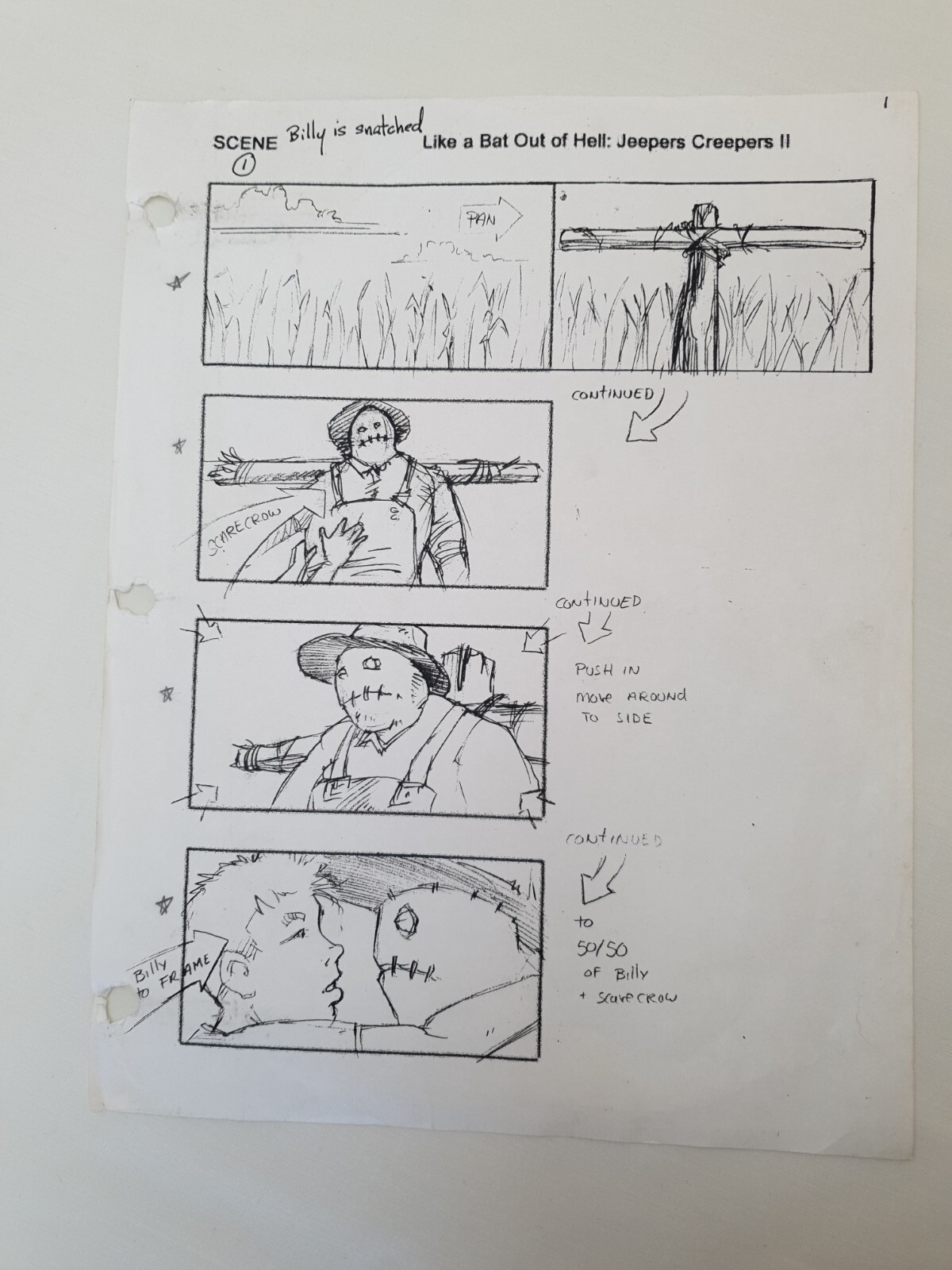 Storyboard Art Jeepers Creepers 2 Production-Used with pencil stars and COA