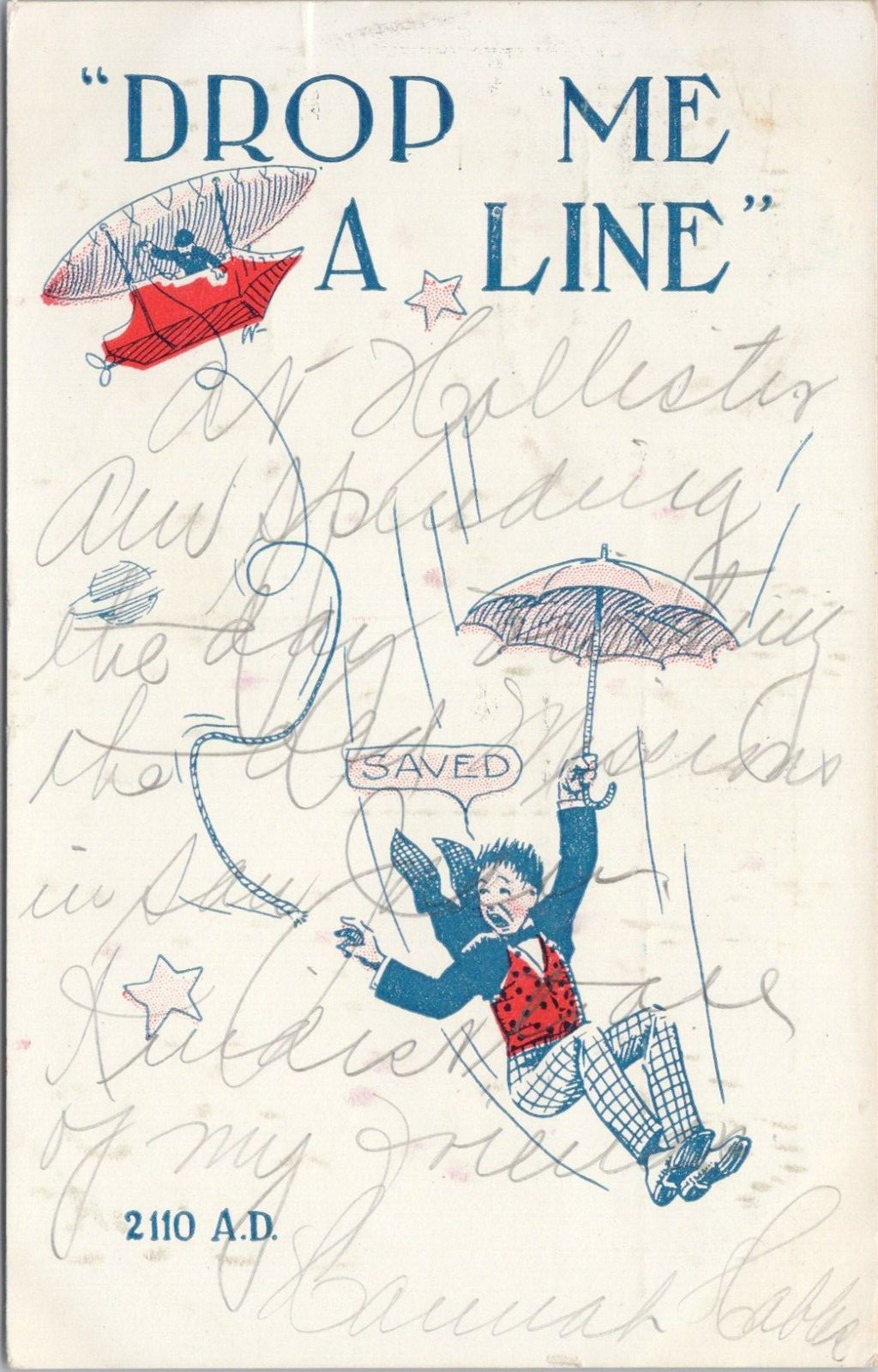 Comic PC Dirigible Skydiving w/ Umbrella Parachute San Juan California 1909