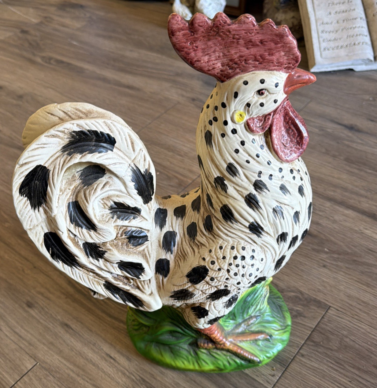 Vintage Fitz and Floyd ?? Poulet Ceramic Rooster Figurine Spotted Chicken 11