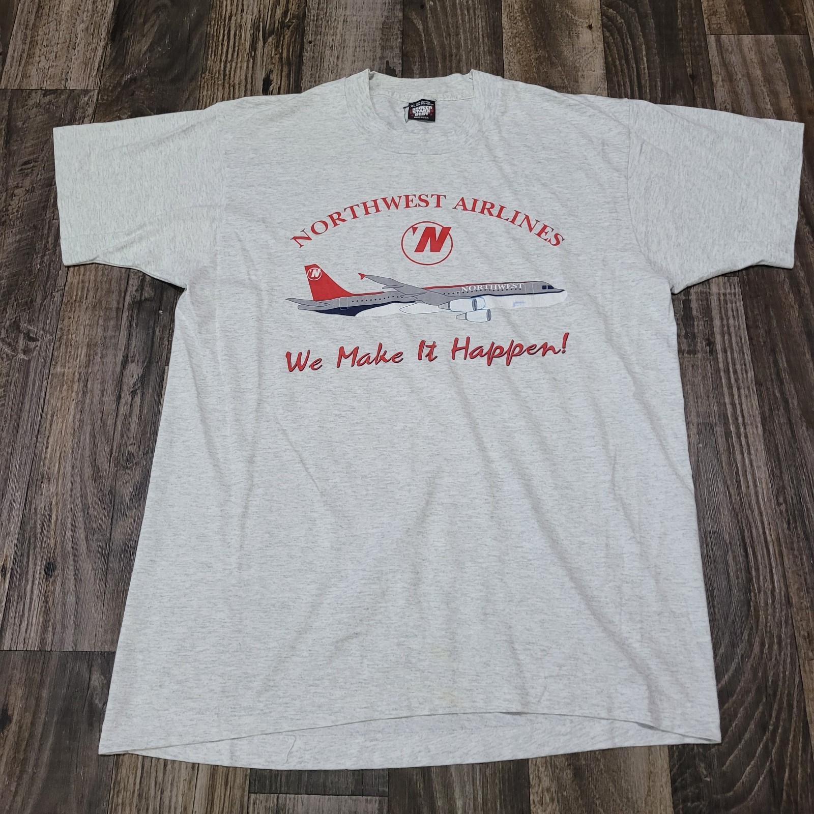Northwest Airlines shirt 1990s Size Large Heathered Gray Screen Stars