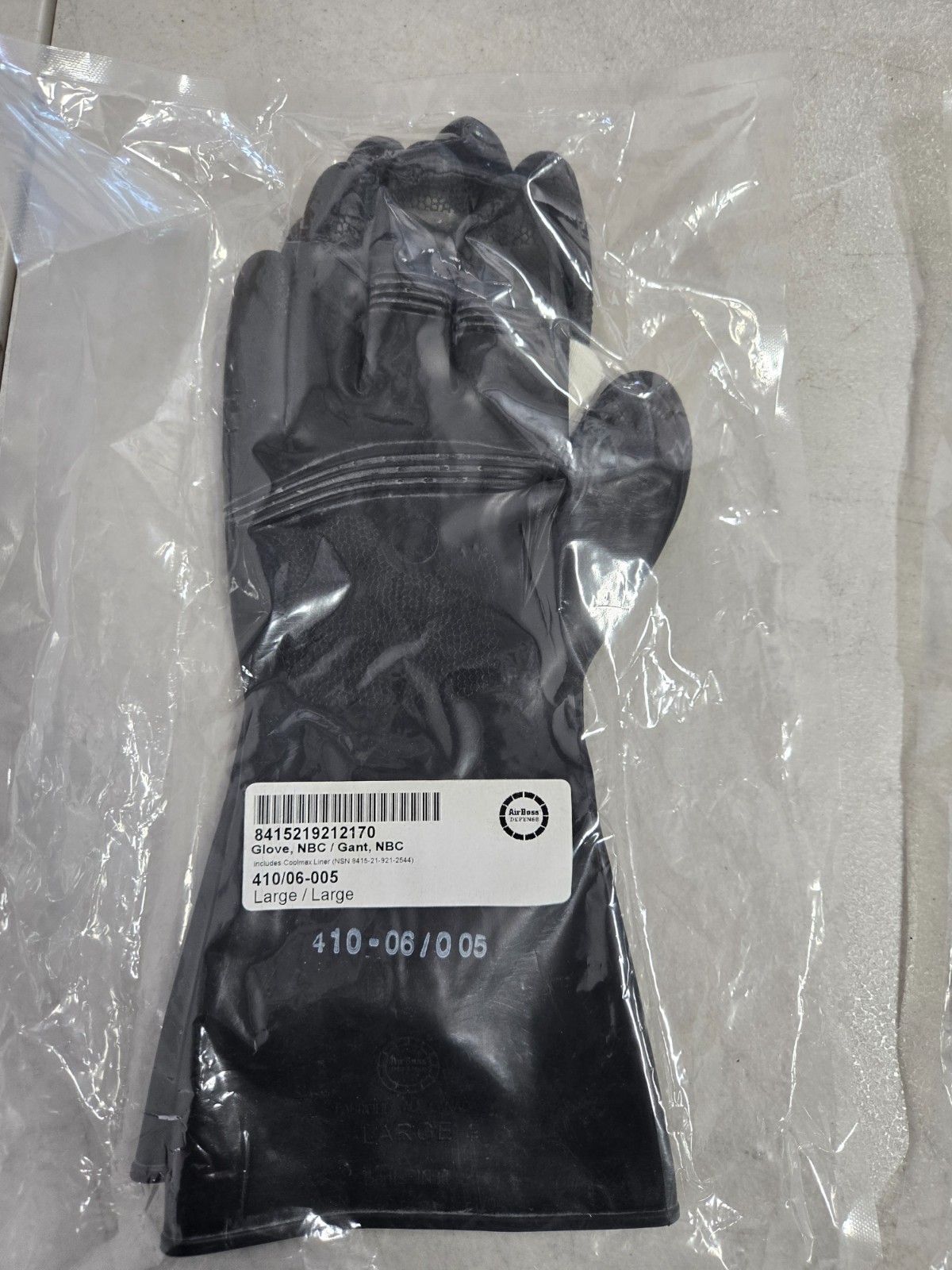 AIRBOSS DEFENSE CBRN OUTER GLOVE *SIZE LARGE*