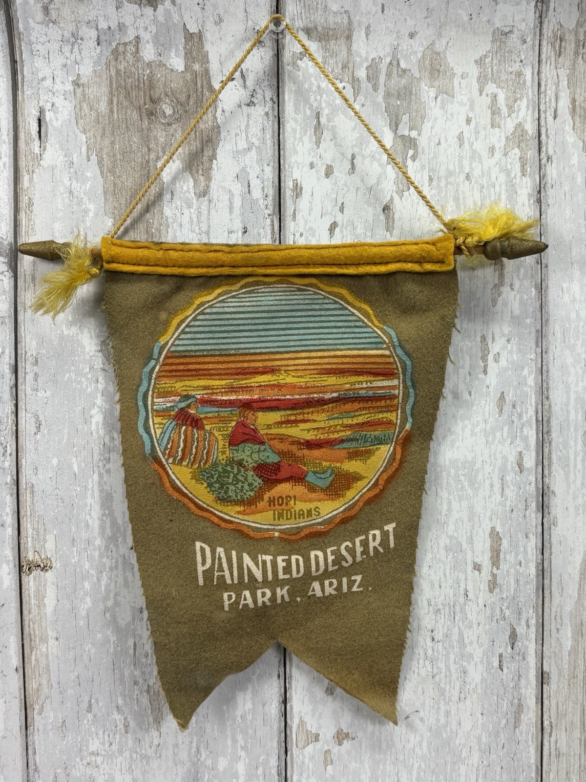 1930s Hopi Indians Painted Desert Arizona Route 66 Tourist Pennant Banner Rare