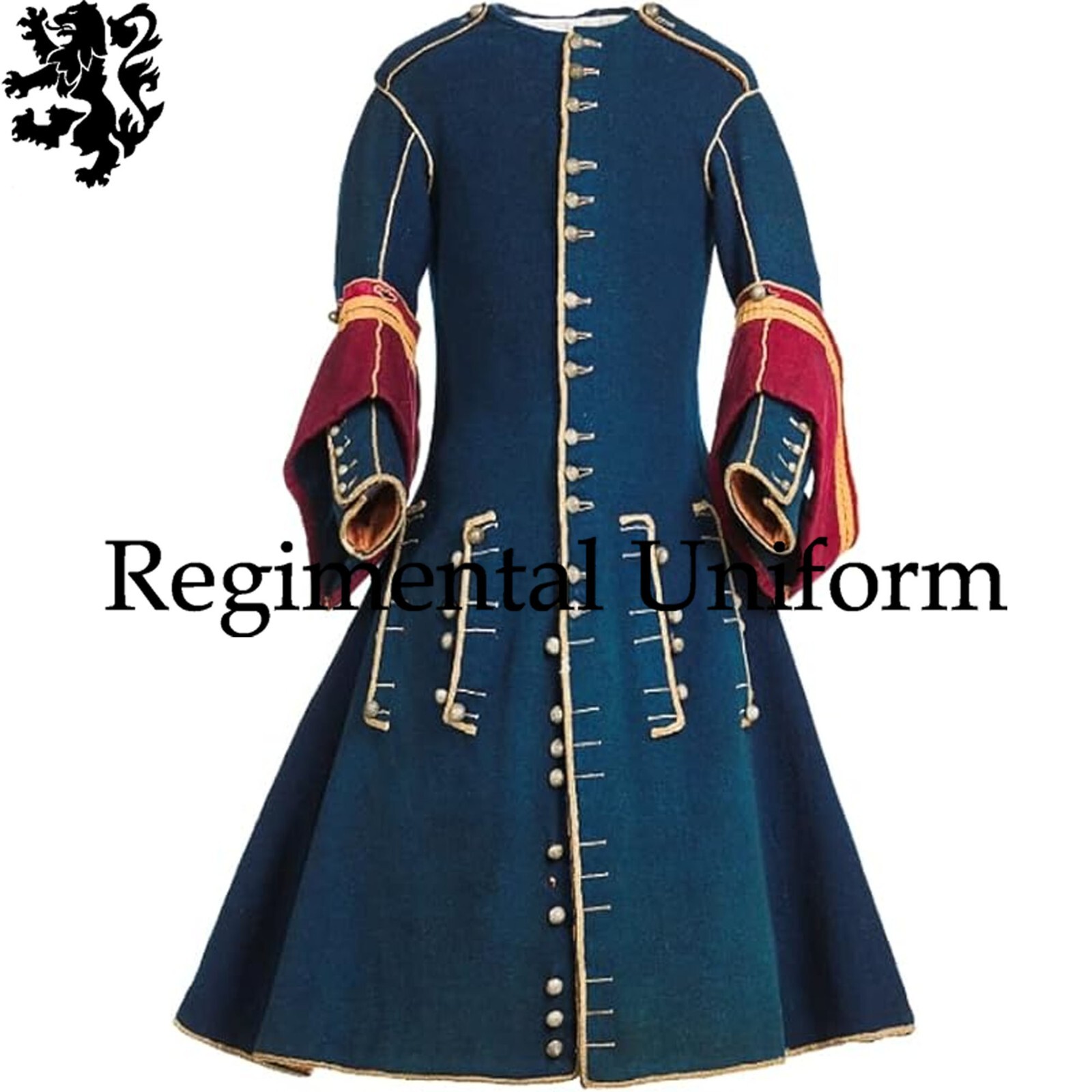 Historical 17th Spanish Soldier\'s Frockcoat Nine Years\' War Blue Wool Frock coat