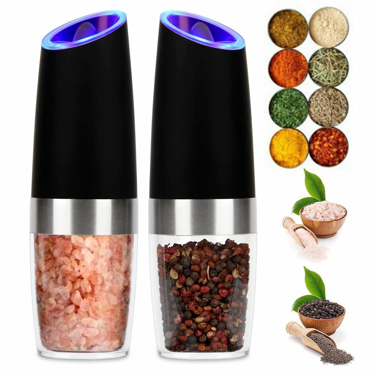 Automatic Gravity Electric Salt Pepper Grinder LED Adjustable Coarseness New