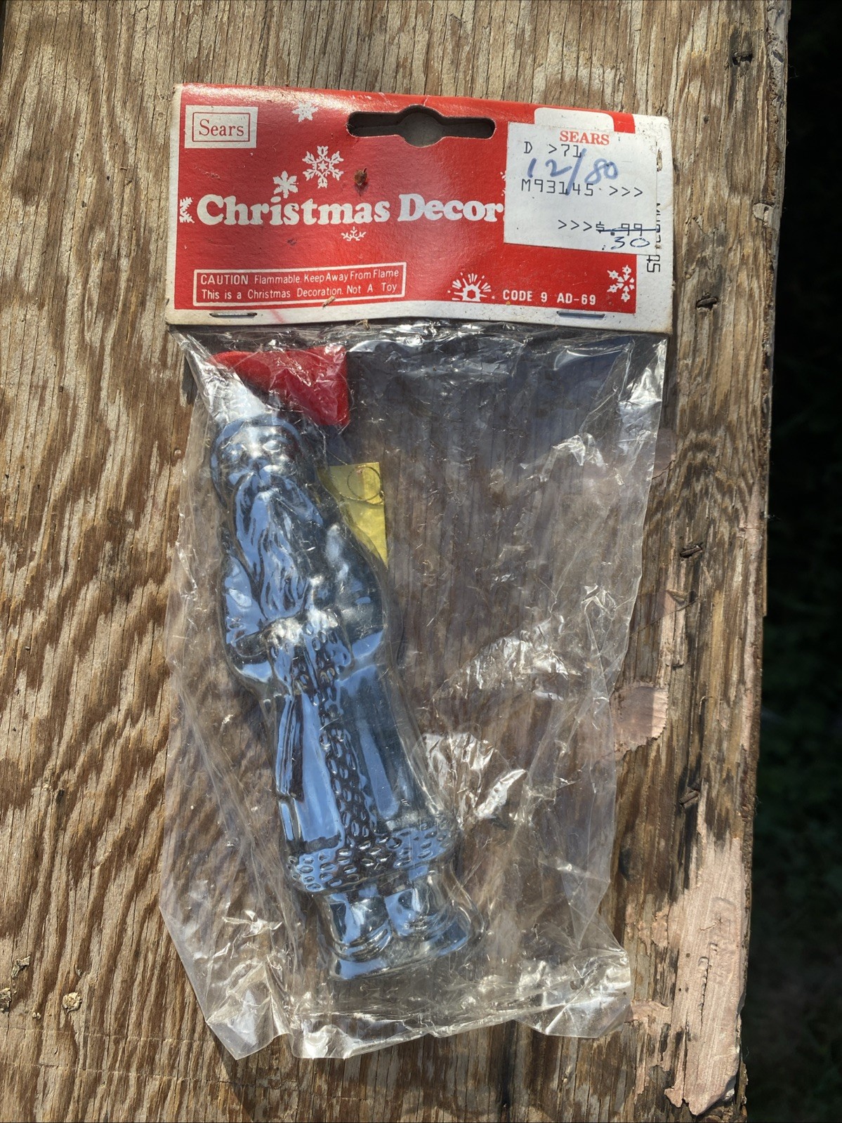 Vtg NOS Sears Christmas Decoration Tree Ornament Tin Jolly Old St. Nicholas